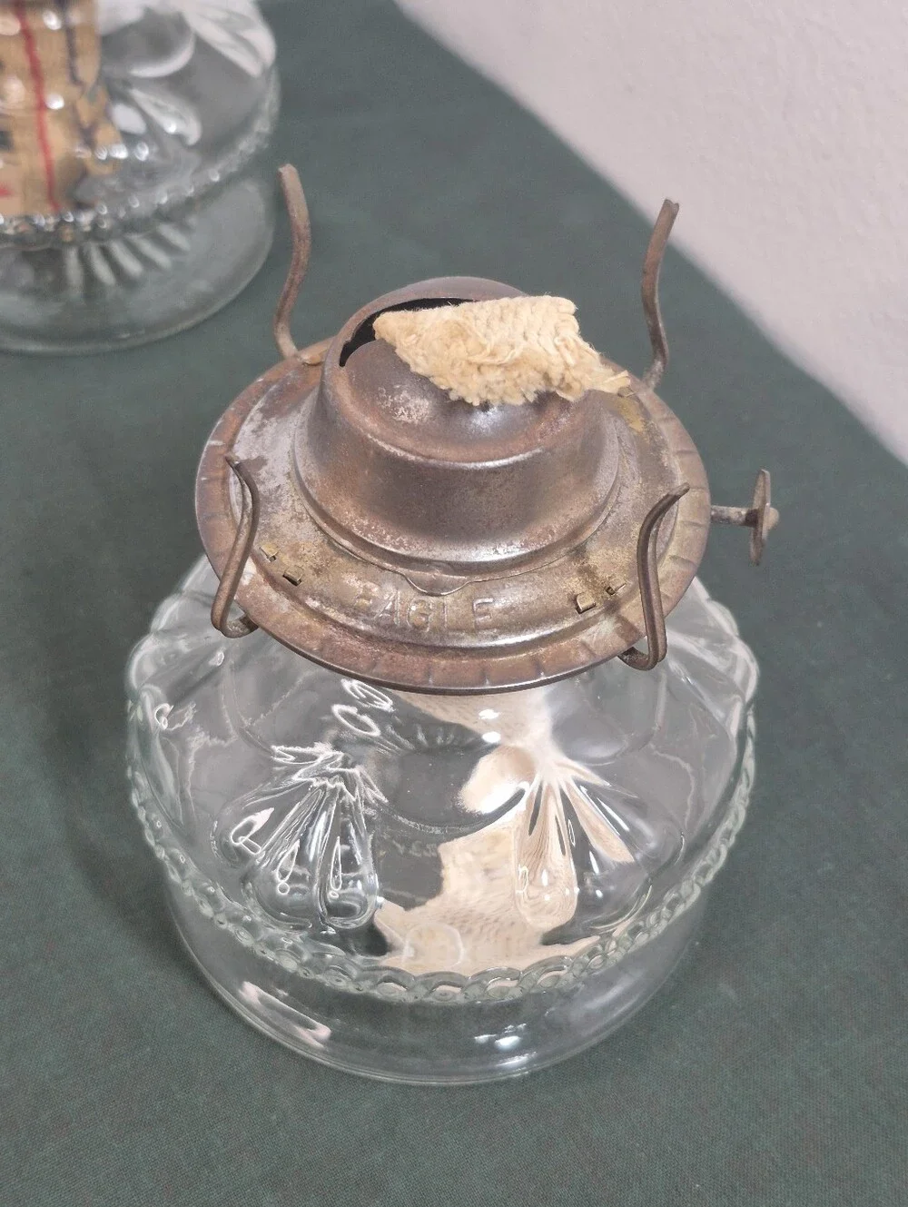 Pair of Vintage Glass Eagle Oil Lamps with Wicks